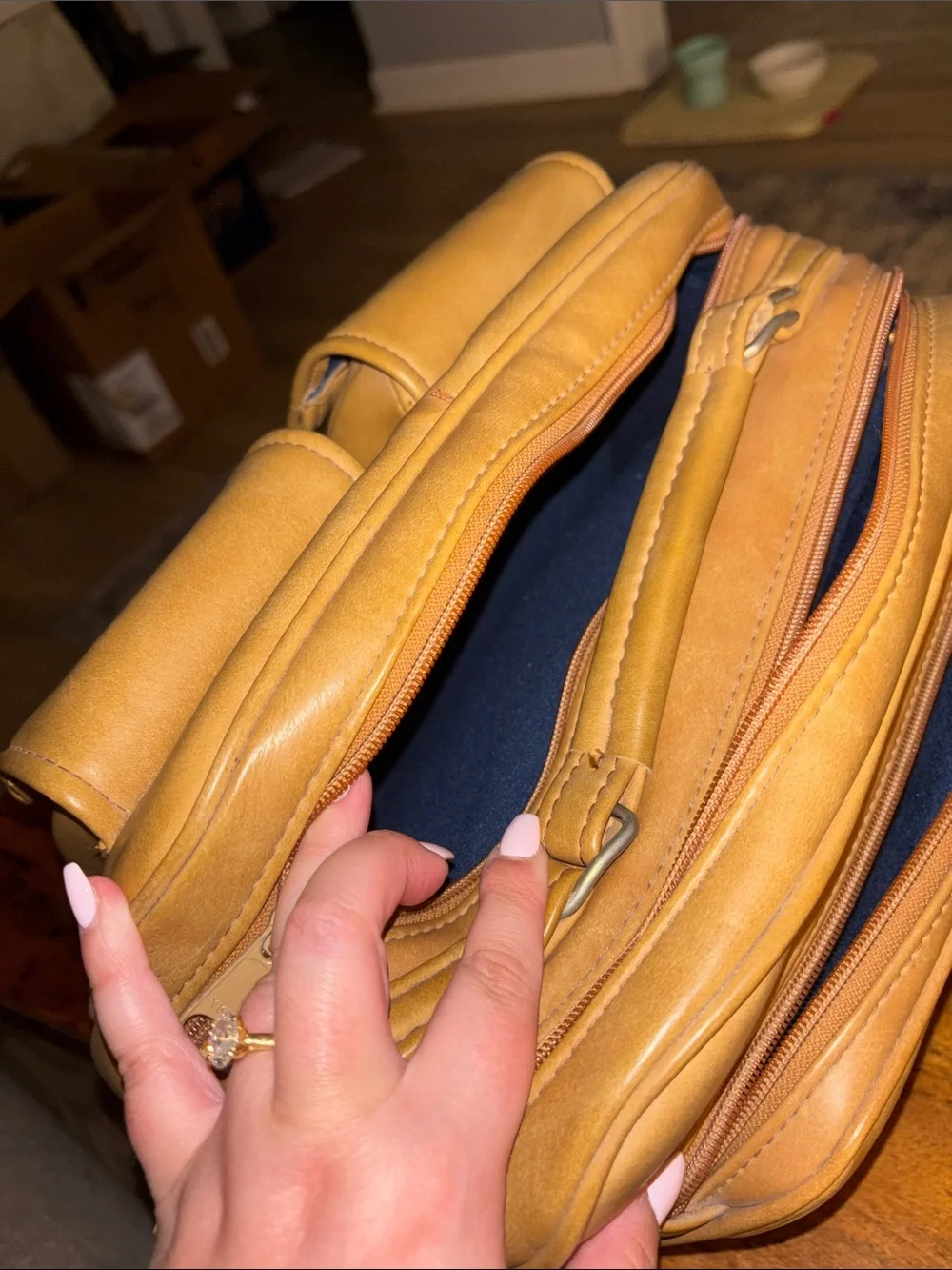 Vintage Marsand Leather Tan Messenger Bag Dual Front Pockets Camera Bag Retro